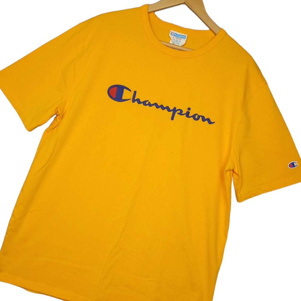 Vintage Champion Men's Heritage‎ Embroidered T-Shirt Sz XL Yellow Retro Classic